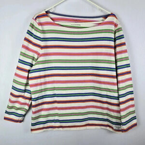 Talbots Blue Pink Green Orange Striped Boxy 3/4 Sleeve 100% Cotton Size 2XP
